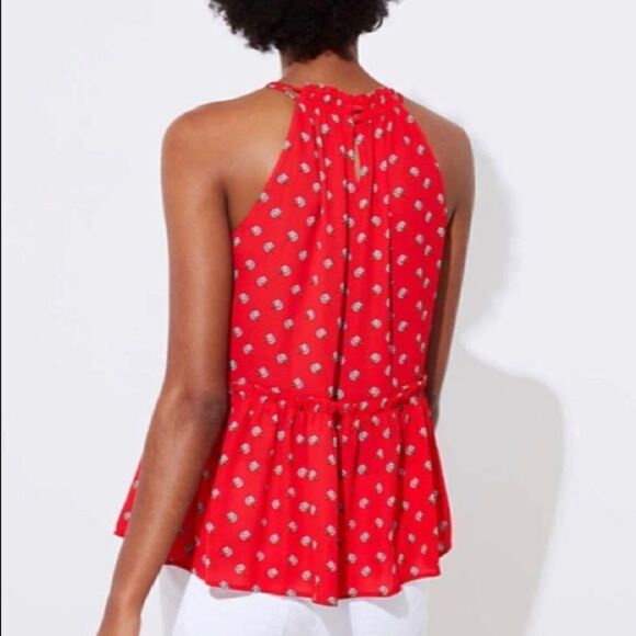 LOFT Red Marigold Peplum Halter Tank Top/Cami - Picture 2 of 10